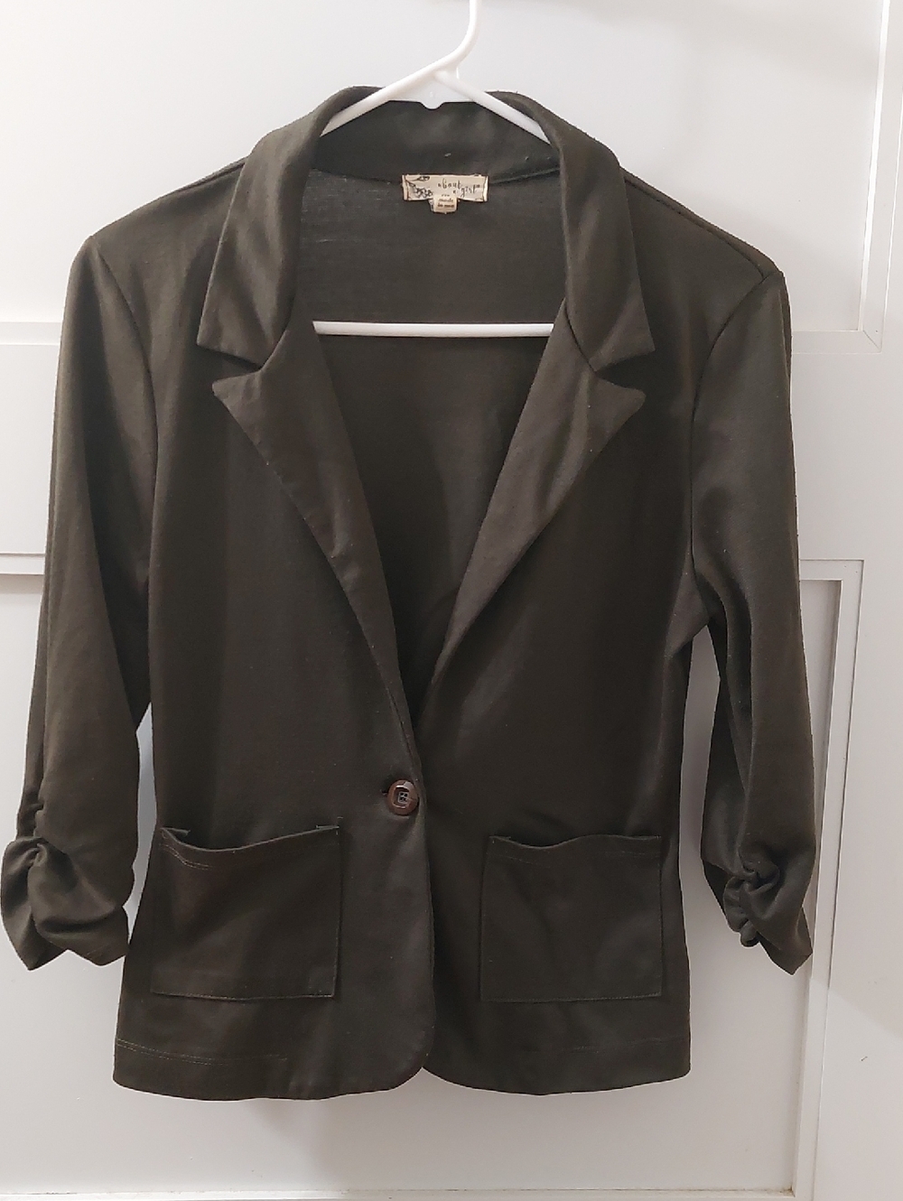 About A Girl Olive Green Single-Button Blazer Jacket